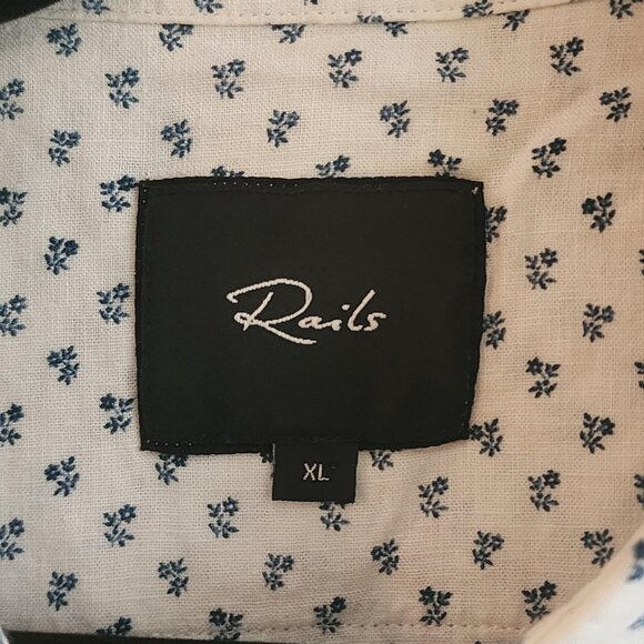 Rails Shirt Mens XL Carson Bleu Fleurs Linen Blend Short Sleeve Floral - Picture 3 of 11